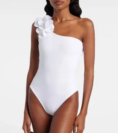 Karla Colletto Tess floral-appliqué one-shoulder swimsuit | Thumbnail 4