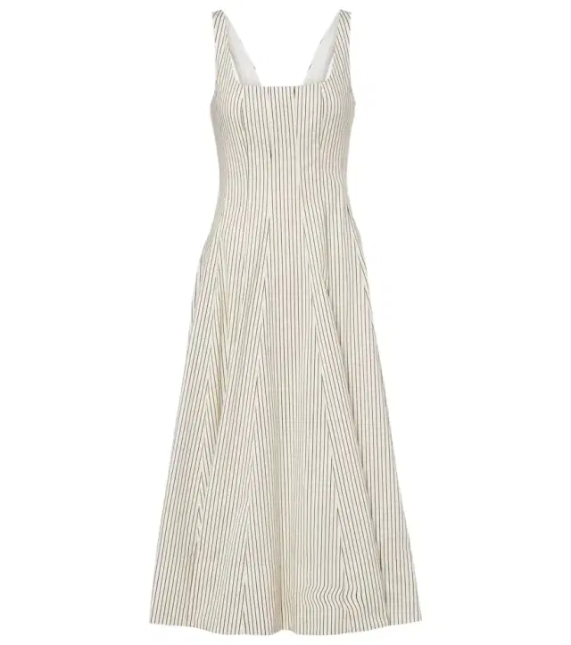 Staud Striped pleated cotton midi dress