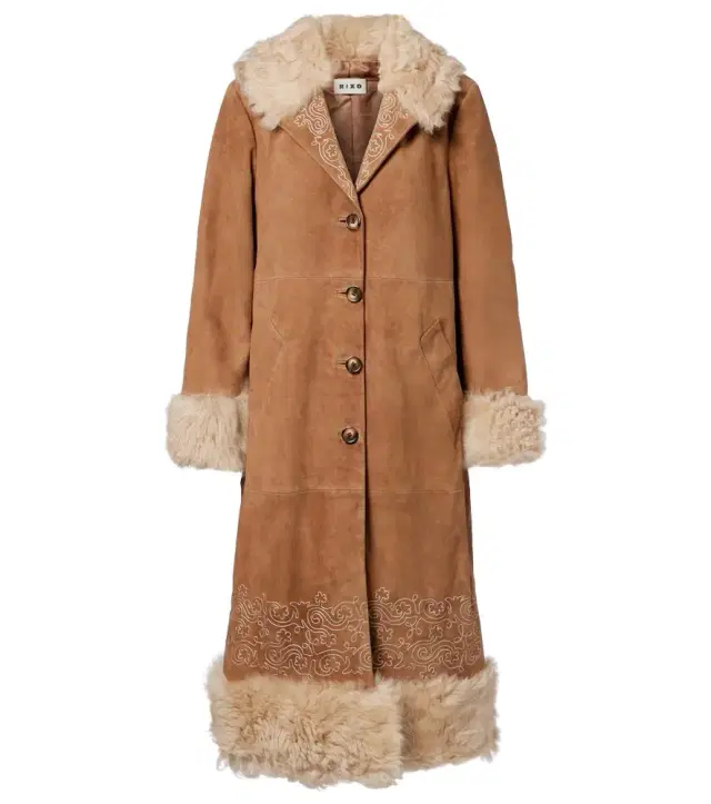 Rixo Cienna embroidered suede coat