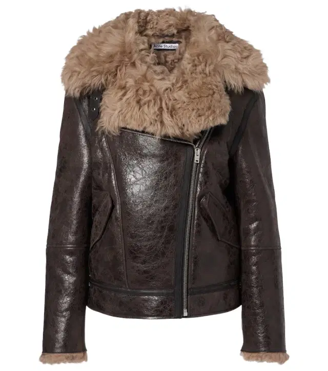 Shearling-trimmed leather jacket