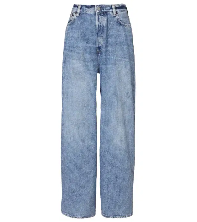 Crystal-embellished low-rise wide-leg jeans