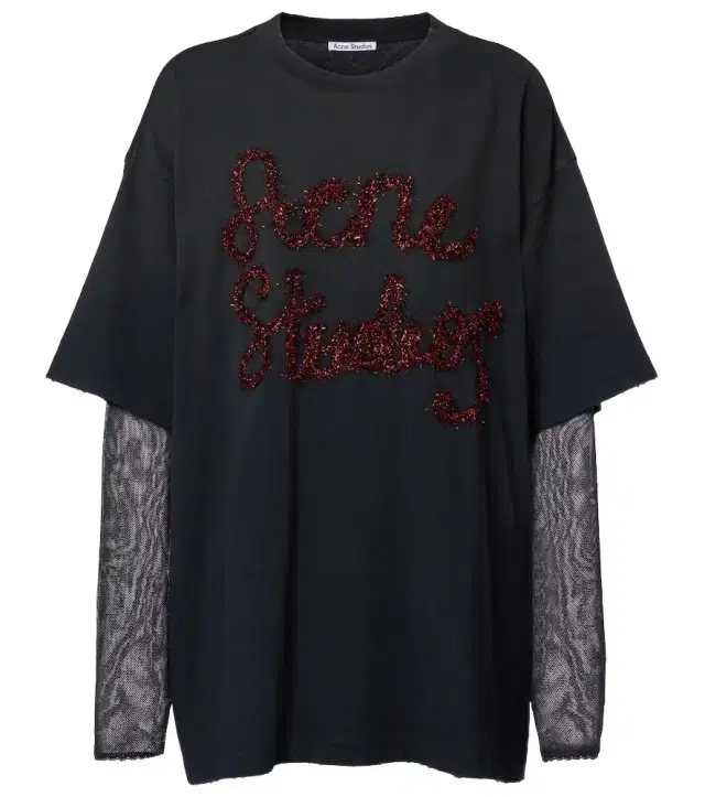 Layered cotton jersey and mesh T-shirt