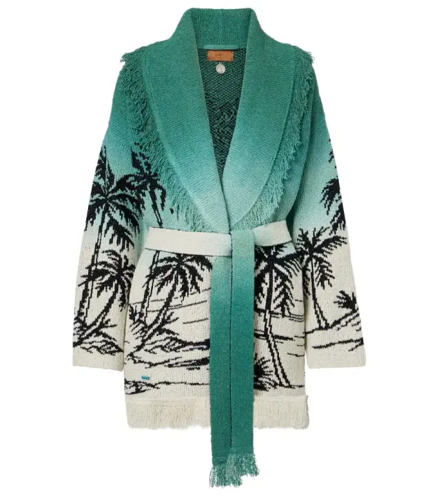 Alanui Wave Bloom fringed cotton-blend jacquard cardigan