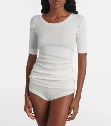Calvin Klein Collection Ribbed-knit cotton-blend top | Thumbnail 5