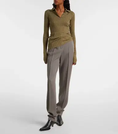 Calvin Klein Collection Ribbed-knit wool polo shirt | Thumbnail 5