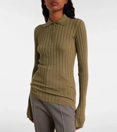 Calvin Klein Collection Ribbed-knit wool polo shirt | Thumbnail 6