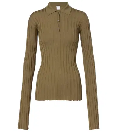 Calvin Klein Collection Ribbed-knit wool polo shirt | Thumbnail 1