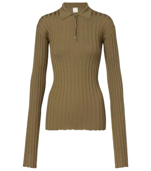 Ribbed-knit wool polo shirt