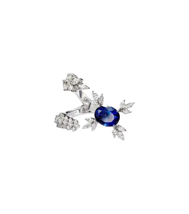 Yeprem Reign Supreme 18kt white gold ring with diamonds and sapphire