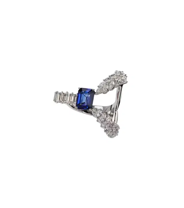 Yeprem Reign Supreme 18kt white gold ring with sapphire and diamonds
