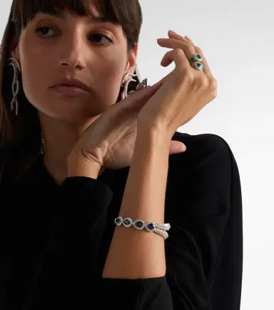 YEPREM Reign Supreme 18kt white gold cuff bracelet with diamonds and sapphires | Thumbnail 2