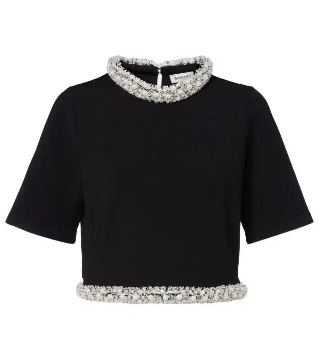 Simkhai Ozelle embellished knitted crop top