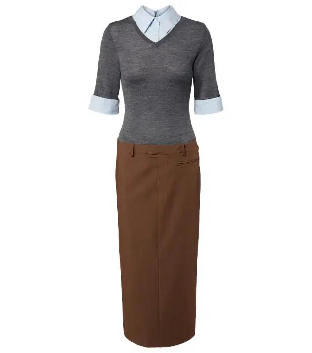 Layered wool-blend midi dress