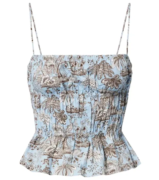 Floral ruched cotton top