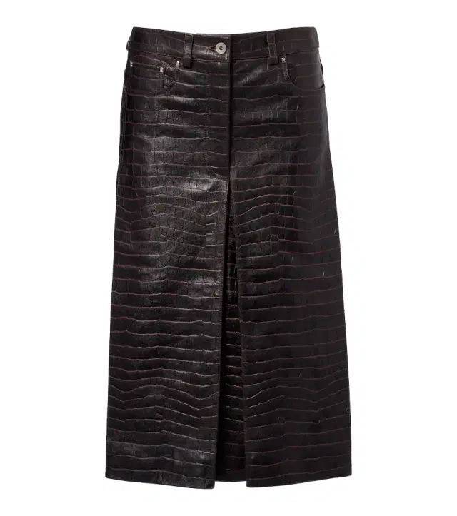 Rabanne Pleated croc-effect leather midi skirt