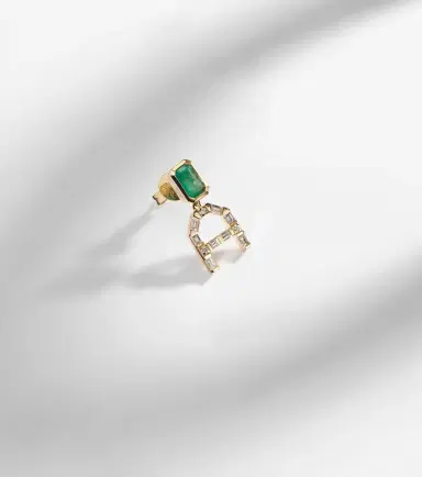 Shay Jewelry 18kt gold single drop earring with diamonds and emerald | Thumbnail 5 Shay Jewelry 18kt gold single drop earring with diamonds and emerald | Thumbnail 5
