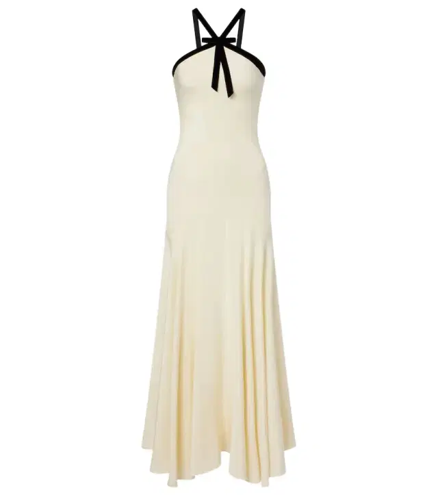 Velvet-trimmed silk crêpe maxi dress