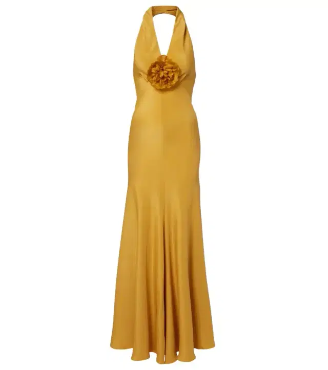 Floral-appliqué silk crêpe gown