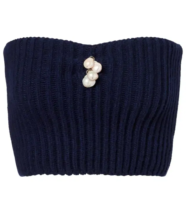 Embellished wool and cashmere crop top