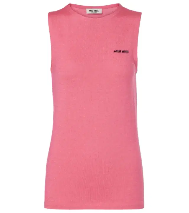 Miu Miu Logo cashmere and silk top