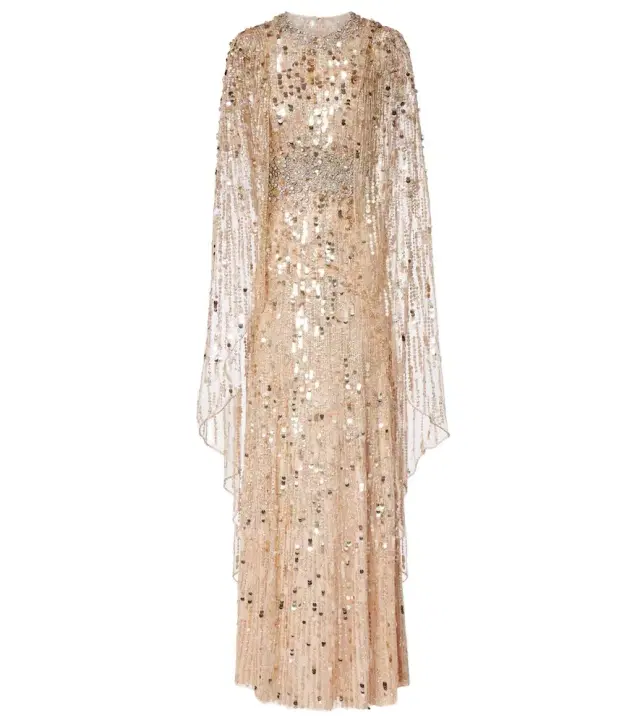 Honey Dew caped embellished gown
