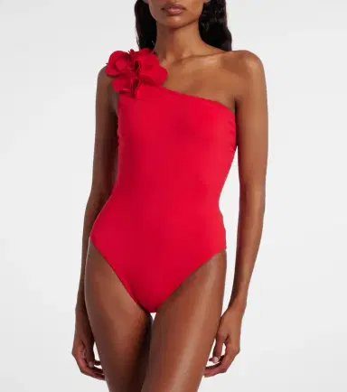 Karla Colletto Tess floral-appliqué one-shoulder swimsuit | Thumbnail 2