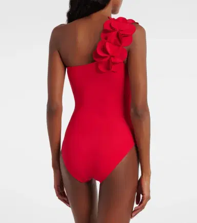 Karla Colletto Tess floral-appliqué one-shoulder swimsuit | Thumbnail 4