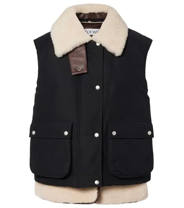 Shearling-trimmed cotton-blend vest