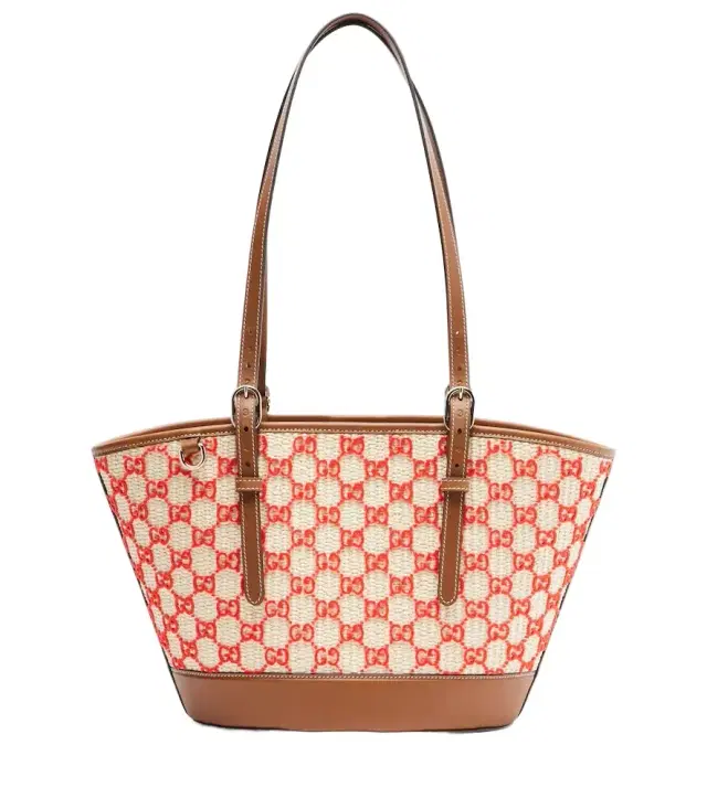 GG Small raffia-effect tote bag