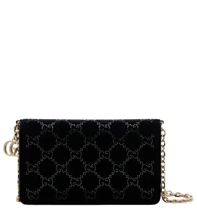 GG Crystal velvet wallet on chain