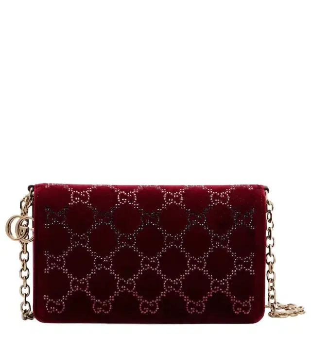 GG Crystal velvet wallet on chain