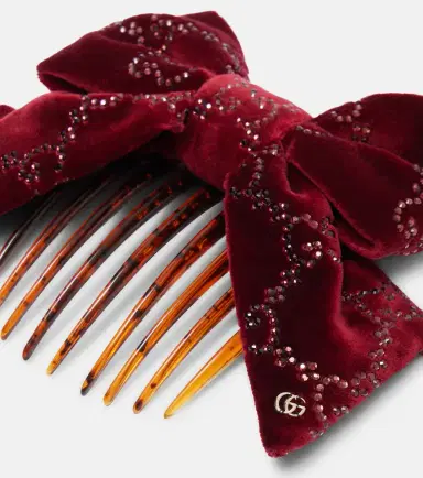 Gucci GG embellished cotton velvet hair comb | Thumbnail 2