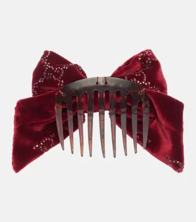 Gucci GG embellished cotton velvet hair comb | Thumbnail 3