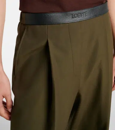 Loewe Leather-trimmed pleated wool flared pants | Thumbnail 2 Loewe Leather-trimmed pleated wool flared pants | Thumbnail 2