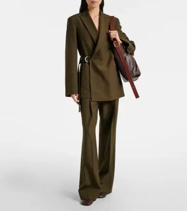 Loewe Leather-trimmed pleated wool flared pants | Thumbnail 6 Loewe Leather-trimmed pleated wool flared pants | Thumbnail 6