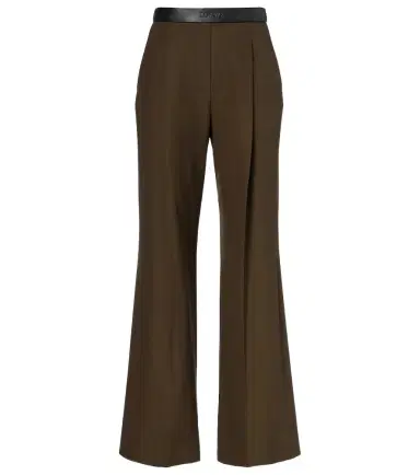 Loewe Leather-trimmed pleated wool flared pants | Thumbnail 1 Loewe Leather-trimmed pleated wool flared pants | Thumbnail 1