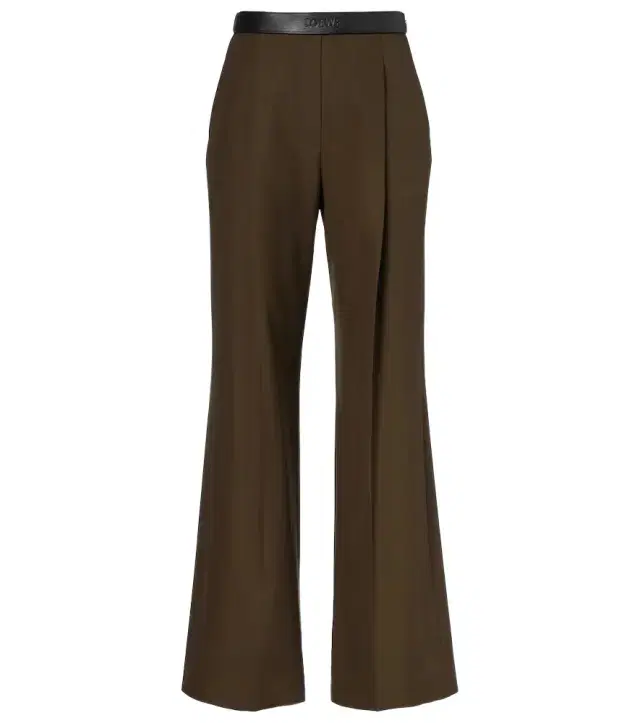 Loewe Leather-trimmed pleated wool flared pants