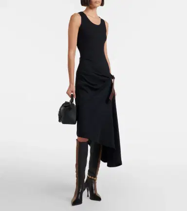 Loewe Belted ribbed-knit draped cotton-blend midi dress | Thumbnail 4 Loewe Belted ribbed-knit draped cotton-blend midi dress | Thumbnail 4