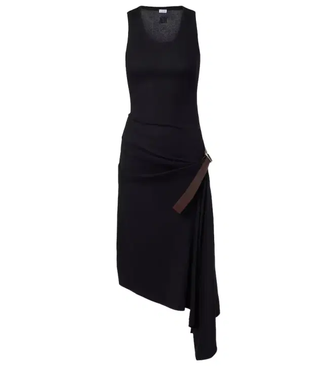 Loewe Belted ribbed-knit draped cotton-blend midi dress