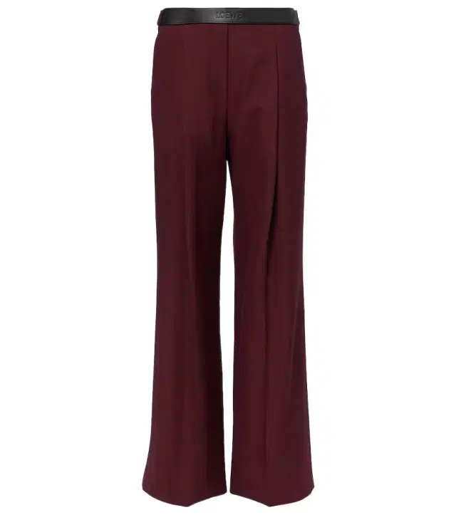 Leather-trimmed wool wide-leg pants