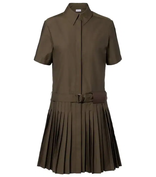 Belted pleated cotton-blend shirt dress