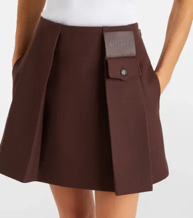 Loewe Leather-trimmed pleated wool and silk miniskirt | Thumbnail 4 Loewe Leather-trimmed pleated wool and silk miniskirt | Thumbnail 4