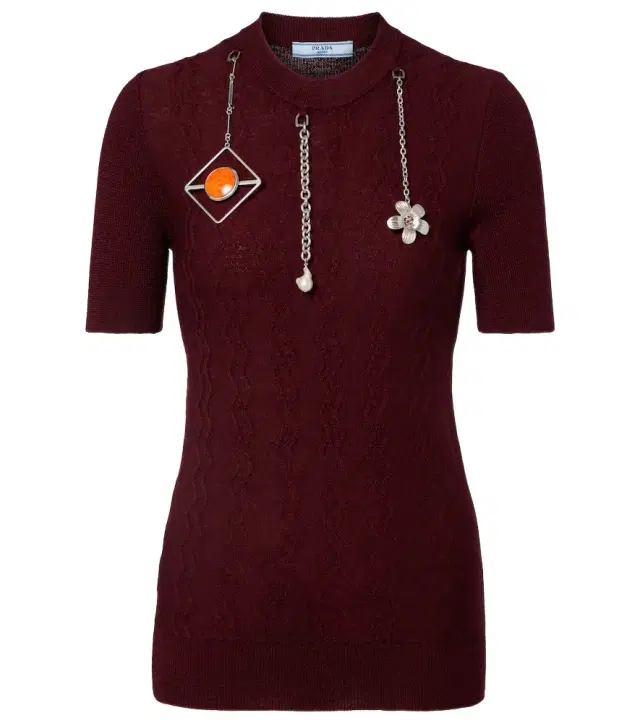Prada Embellished knitted virgin wool top