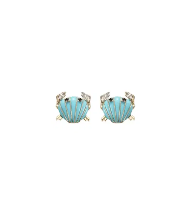 Yvonne Léon Yvonne Léon Crabe Coquillage 9kt gold earrings with gemstones