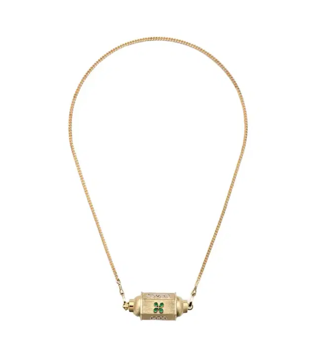 Marie Lichtenberg Good Things 18kt gold locket necklace with emeralds