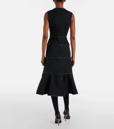 Alaïa Alaïa Leather-trimmed wool midi dress | Thumbnail 3 Alaïa Alaïa Leather-trimmed wool midi dress | Thumbnail 3