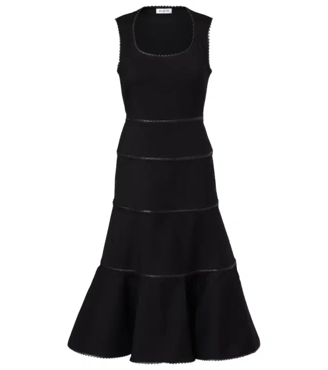 Alaïa Leather-trimmed wool midi dress