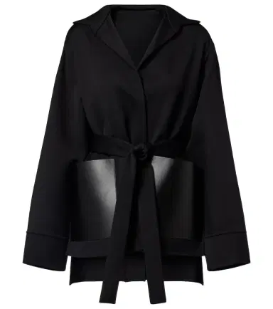 Alaïa Alaïa Leather-trimmed virgin wool wrap jacket | Thumbnail 1 Alaïa Alaïa Leather-trimmed virgin wool wrap jacket | Thumbnail 1