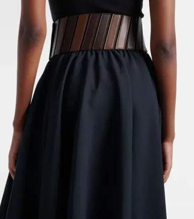Alaia Alaïa Leather-trimmed wool midi skirt | Thumbnail 2