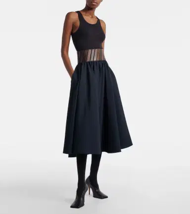 Alaia Alaïa Leather-trimmed wool midi skirt | Thumbnail 3